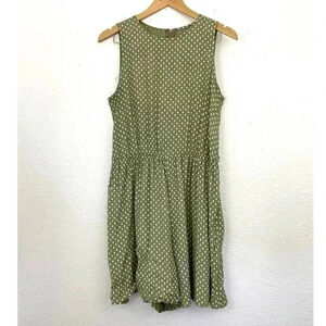 VTG‎ You Babes Women's Green Romper Shorts Sleeveless Sz 13 White Polka Dots